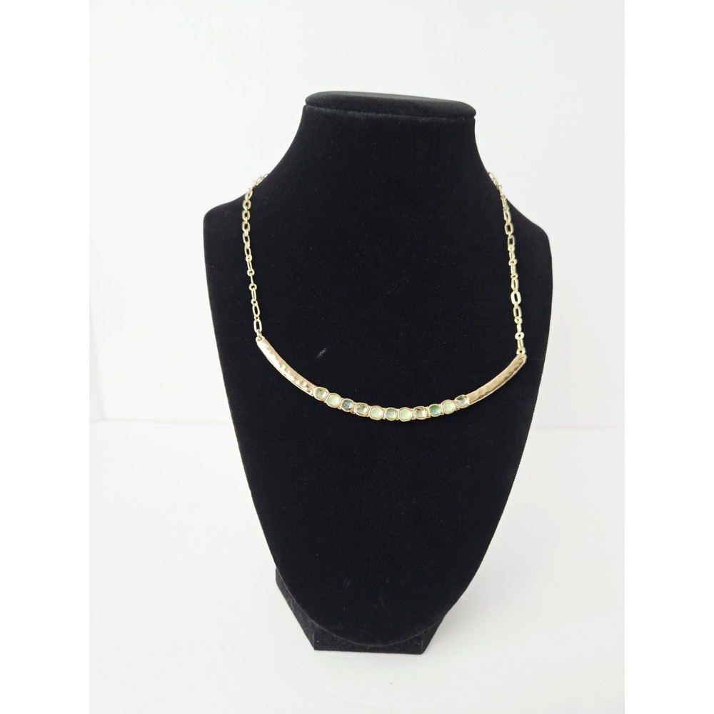 Jessica‎ Simpson gold tone green rhinestone necklace